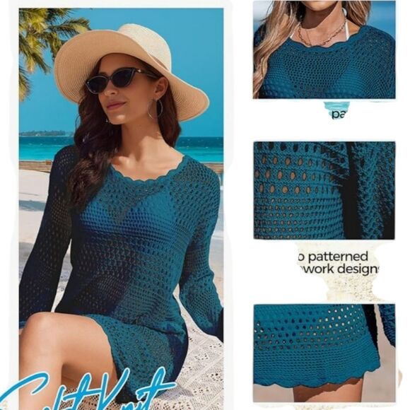 Crochet Sweater Teal Blue size Medium NWT - Picture 9 of 13